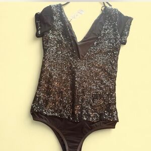 bebe Black Sequin Bodysuit